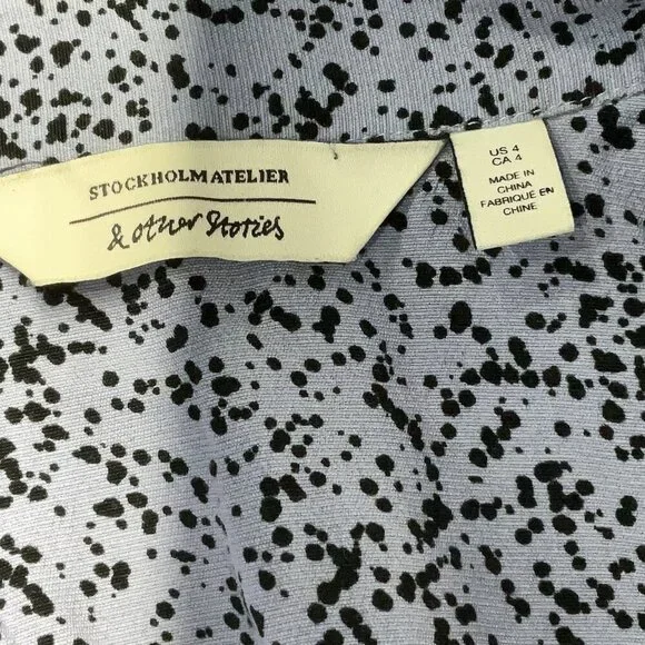 & Other Stories Women's Mini Dress US 4 Purple 100% Viscose Smocked Skirt Collar - Picture 5 of 5